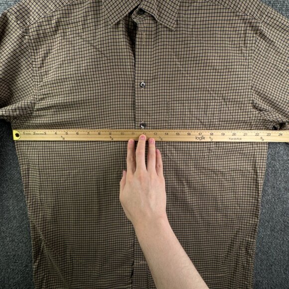 Eton Long Sleeve Button Up Shirt Men All Cotton Designer 16.5 Beige Blue Check - Picture 5 of 16